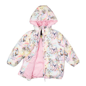 SORBET UNICORN LONG HOODED PUFFER JACKET WITH LINING