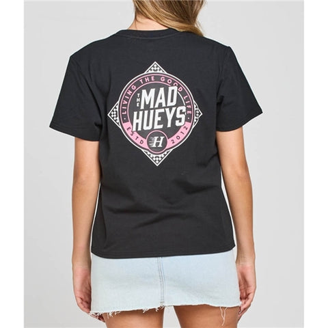 CHECKERED HUEYS WOMENS SS TEE - BLACK