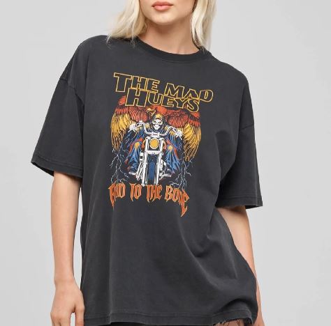 THE MAD HUEYS BAD TO THE BONE WOMENS OVERSIZED TEE - WASHED BLACK