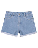 SANTA CRUZ OTHER DOT LOW RISE RAW DENIM SHORTS
