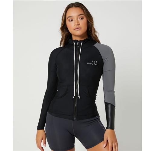 JETPILOT CAUSE LS LADIES HOODED RASHIE BLACK