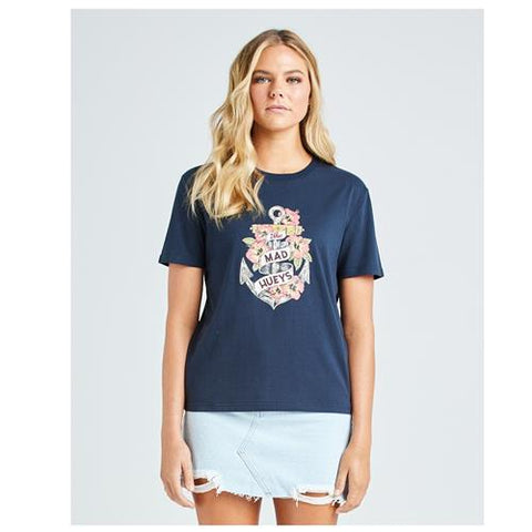 HIBISCUS ANCHOR WOMENS SS TEE - NAVY